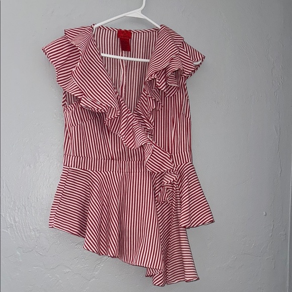 V Cristina Tops - V Cristina Red Sleeveless Asymmetrical Peplum Blouse 80